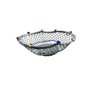 Vintage Dary Rees Original Silver Wire Bread Basket w/ Glass Jewels – Large 16"